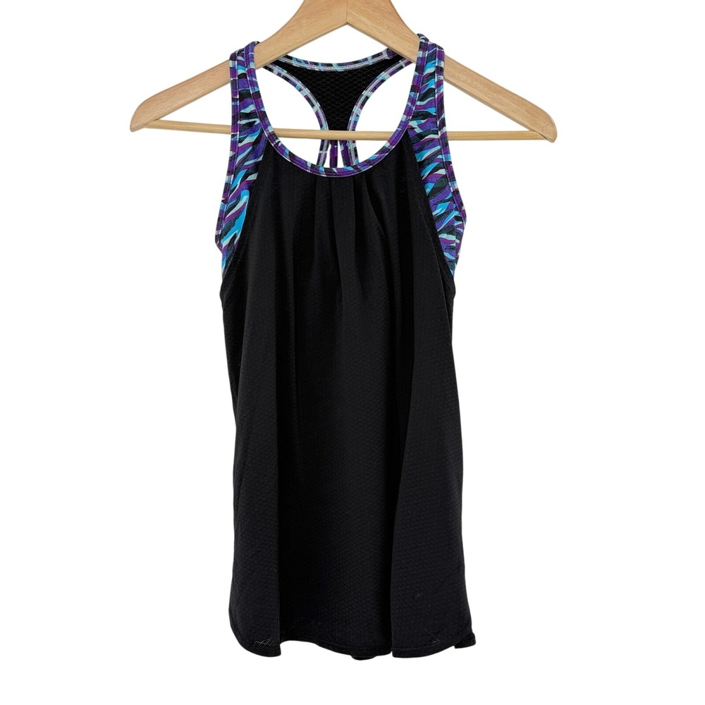 Ivivva Girl's Activewear Tank Top Size 12 Black Purple Blue Athletic‎ Preppy